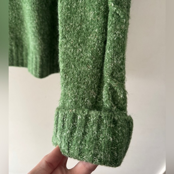 LL Bean Sweater Green Cardigan Cable Knit Chunky Button Turtleneck Wool - Picture 4 of 6